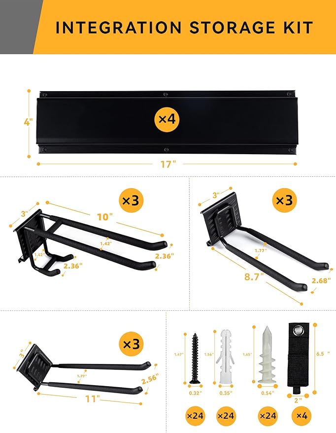 68 Inches Wall Mount Garden Tool Organizer with 17 PCS Adjustable Garden Tool Hanger Rack, Max Load 730lbs Garage Storage, Garage Organization, Yard Shed and Power Tool Organizer Rack