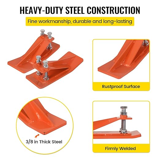 2Pcs Tractor Bucket Protector, Skid Edge Guard - Double Lock Nuts & Bolts, 4.5" Width Orange Steel Plate, Universal Fit for 60" to 72" Loaders, for Snow Removal, Gravel, Leaves Spreading