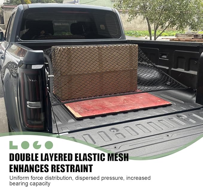 Zpana Cargo Net for Pickup Truck Bed, High Elastic Vehicle Netting with 6 Metal Carabiner Hooks, Stretchable Automotive Mesh Storage Organizer Accessories, Universal for SUV, Sedan, Truck