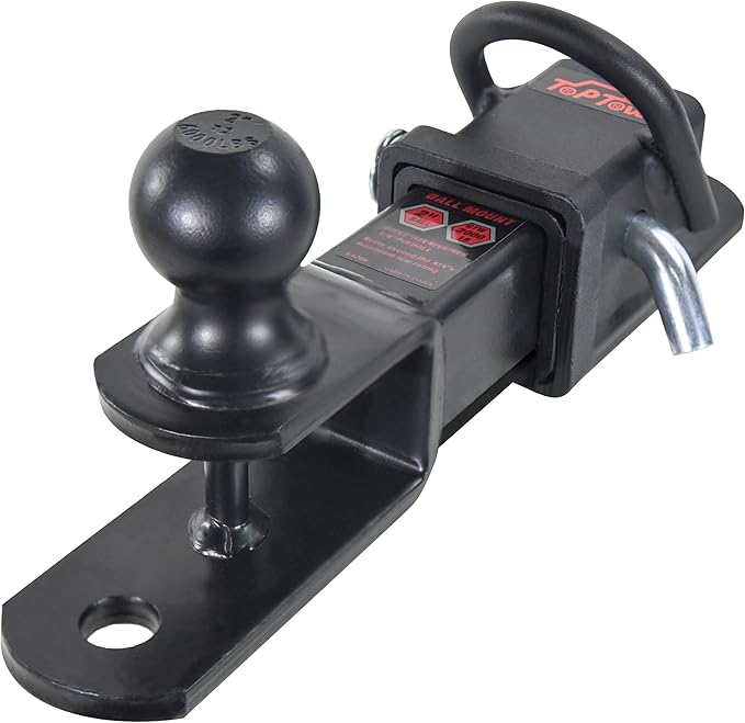 TOPTOW 63708 Bolt on ATV/UTV Trailer Hitch Receiver Adapter + 2 inch ATV/UTV Hitch Ball Mount with 2 inch Ball + 5/8 inch Hitch Pin and Clip