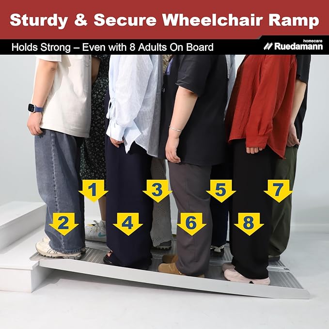 Ruedamann 2 FT Portable Wheelchair Ramp, Sturdy Non-Slip Aluminum Wheelchair Ramp with Upgraded Hinge, Aluminum Folding Ramp for Doorways, Ramp for Wheelchairs, Scooters, Steps, Stairs, Pets