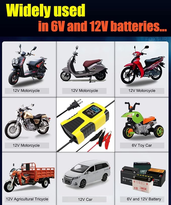 6V 12V Battery Charger Maintainer, 2-Amp Fully Automatic Smart Charger, Portable Trickle Charger,Car Battery Repair and Desulfator for Automotive,Boat,Motorcycle,Lawn Mower,RV,ATV,Toy Car