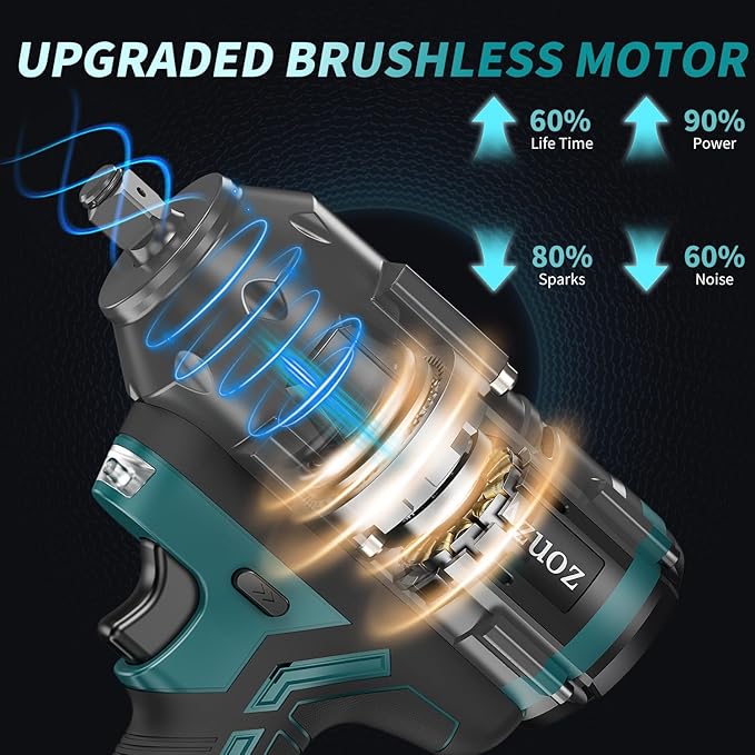 Cordless Impact Wrench 1/2 For Makita 18V Battery,1500Nm/1106FT-LBS Brushless Impact Driver,4-Speed Impact Drill Gun Tool 2100 RPM High Torque With 5 Sockets for Automotive/Motorcycle Repair