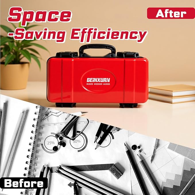 Geinxurn 11”Red Tools Box, Portable Steel Heavy-duty Tool Case with Safety Latch and Handle for Tools Storage and Organizers, Home DIY