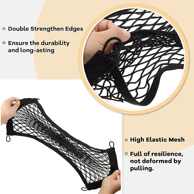 Frienda 2 Pieces Stretchable Small Cargo Net Pocket Storage Mesh Net Elastic Automotive Storage Pouch with 8 Pieces Mounting Screws and Hooks for Truck Car SUV Boats(17.7 x 9.8 Inches)