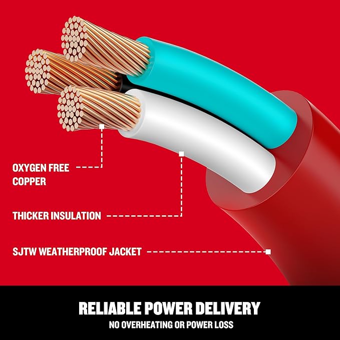 CRAFTSMAN 75 Ft. Heavy-Duty Extension Cord 14/3 SJTW, Waterproof Indoor/Outdoor Power Cable with Lighted 3-Prong Plug, 13A/1625W/125V, ETL Certified