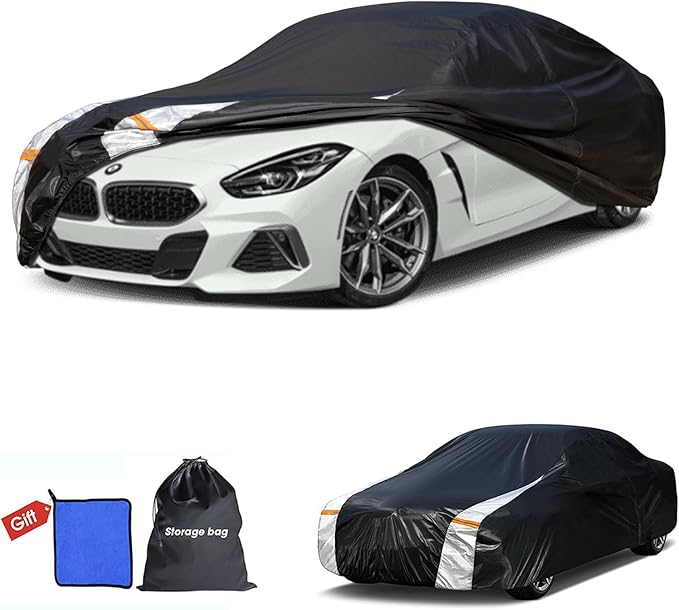 Car Cover Waterproof All Weather, Full Exterior Sports Coupe Cover Universal Fit Audi TT, BMW Z4, Porsche 718, Nissan Versa/240SX, Subaru BRZ, Mazda RX-8, Toyota Suprae etc, See Chart (166"-178").