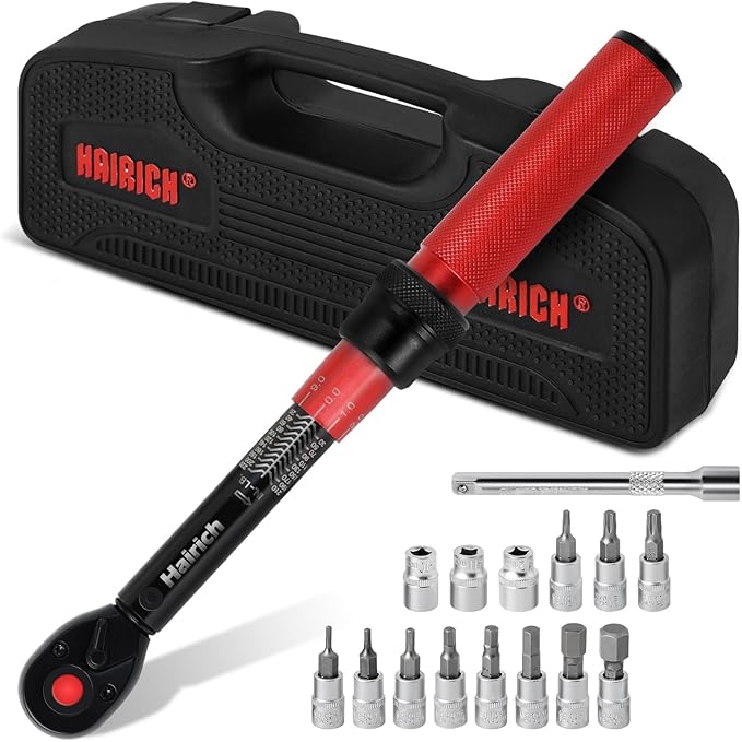 1/4-Inch Drive Click Torque Wrench Set,2.3-24.9 N.M/20-220IN.LB, Bike Torque Wrench Set,16PCS 72-tooth Torque Wrenches Set with Extension Bar & Socket Sets for Bicycle