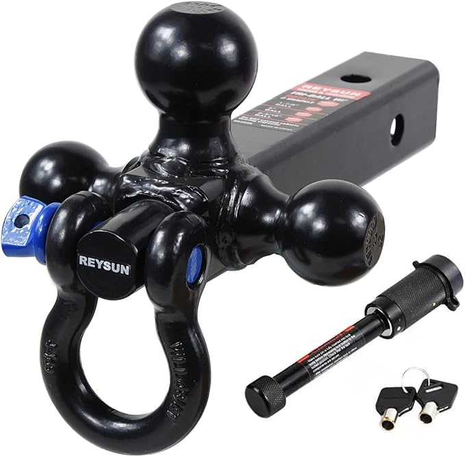 Trailer Hitch Tri-Ball Hitch Mount with Rotatoble Tow Shackle, fits for 2-inch Hitch Receiver, Hitch Lock Pin Included…