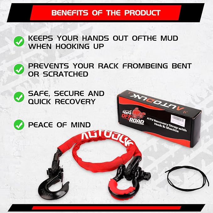4FT UTV ATV Recovery Strap 19400LBS with Winch Hook and D-Ring Shackle, Synthetic Tow Rope Premium Mudding Accessories