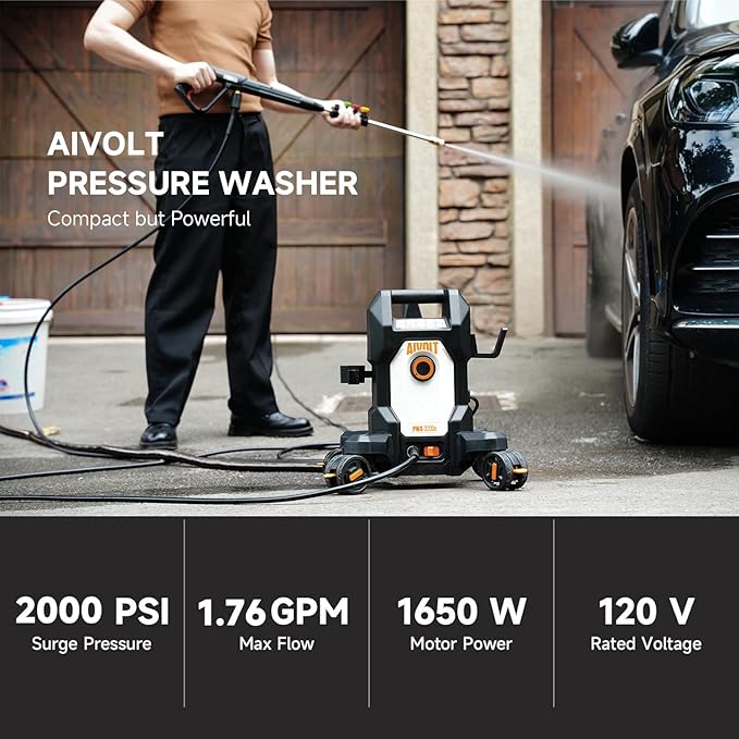 AIVOLT Pressure Washer, Power Washer with 4 Quick Connect Nozzles, High Pressure Cleaning Machine with Foam Cannon for Cars/Fences/Driveways/Patios/Home Cleaning