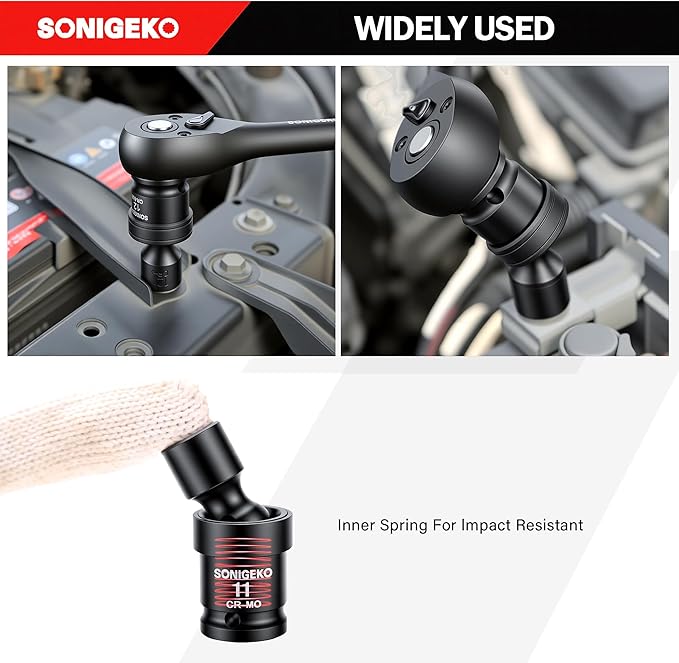 3/8" Drive Impact Swivel Sockets Set, 20 Piece, Metric Drive Impact Universal Joint, 6-Point, with Extension Bars, Socket Adapter, Drill Bit Adapter (Swivel Socket sets, 3/8",20pcs)