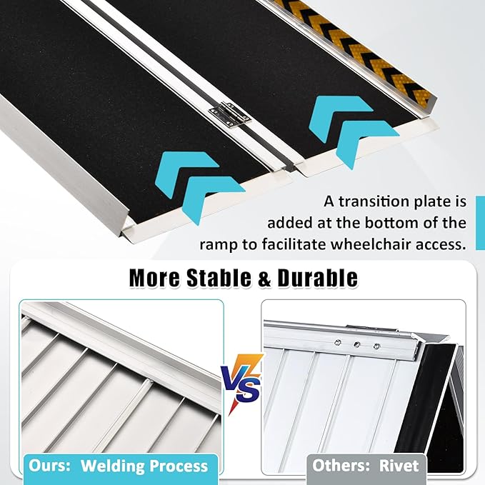 3FT Wheelchair Ramp, Non-Slip Portable Aluminum Ramp for Disabled Single-Fold 800lbs Weight Capacity for Steps Stairs and Thresholds