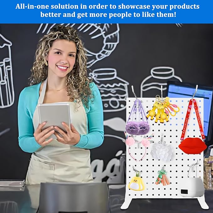 2PCS Pegboard Display Stand with 20 Hooks for Craft Shows, Metal Jewelry and Key Ring Retail Display Racks for Selling Accessories, Retail Stores, Vendors & Events, White