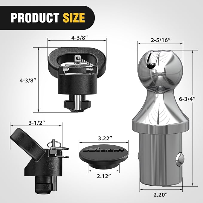 Nilight 60618 Puck System Gooseneck Hitch Ball Kit, Compatible with 2013-2025 Dodge RAM 2500 3500, 2-5/16 Inch Gooseneck Ball for Truck Bed with 2 Safety Chain Anchors w/Storage Box