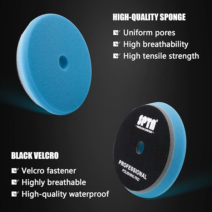 SPTA HD Buffing Polishing Pads, 6 Inch Orbital Buffer Pads Hook and Loop Buffing Pads, Foam Polish Pad 5 Grits from Coarse to Fine for 6 Inch DA Rotary Polisher Compounding, Polishing and Waxing
