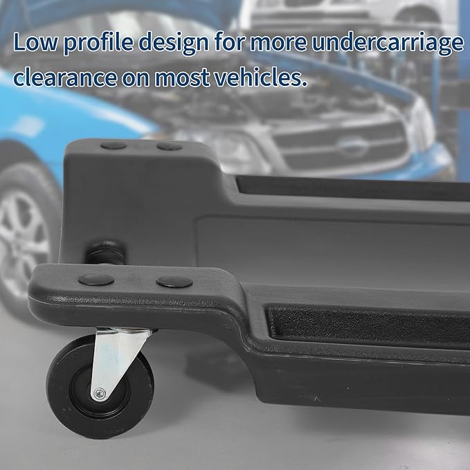 Garvee 40" Plastic Rolling Automotive Garage/Shop Creeper,350 Lbs Blow Molded Ergonomic HDPE Body Low Profile Mechanic Creeper with Padded Headrest, Dual Tool Trays and 6 Casters