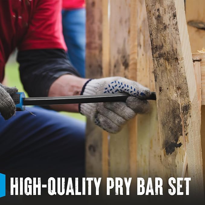SHALL 4-Piece Pry Bar Set, 8", 12", 18" and 24" Heavy Duty Pry Bar with Thicker Strike Cap, Mechanic Hand Tools with Angled Tip for Prying and Moving Objects