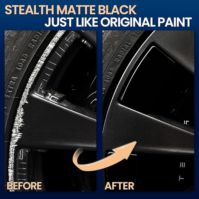 Matte Black Rim Touch Up Paint, Flat Black Wheel Paint Pen for Curb Rash & Scratch, Car Wheel Scratch Repair Kit for Alloy, Metal, Enamel, Universal Satin Black Automotive Touch Up Paint Pen (1 fl oz)