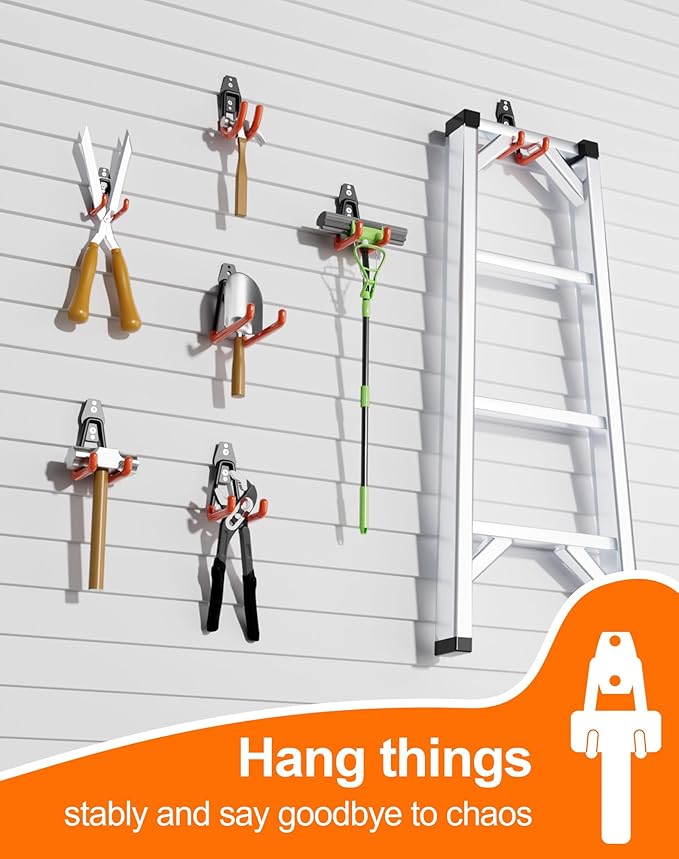QcoQce 15 Pack Garage Hooks Heavy Duty with 2 Extension Cord Straps,Garage Storage Hooks, Wall Mount Hooks, Garage Organization and Tool Hangers for Bike, Ladder, Ropes and Garden Tools(Orange)