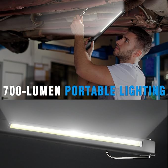 DR.PREPARE LED Work Light, 700 Lumens Rechargeable, Cordless Portable Magnetic COB LED Inspection Light for Car Repair, Home, Garage, Emergency, 2 pack, Black