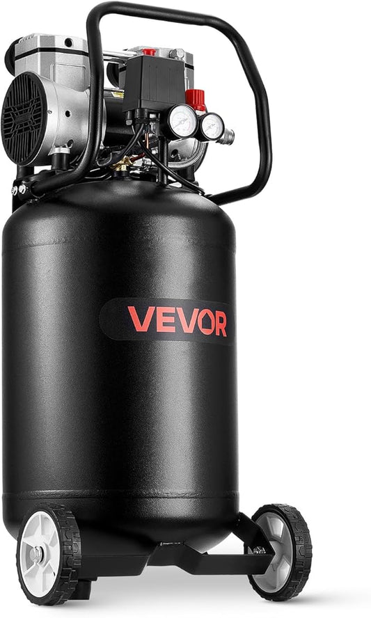 VEVOR 10-Gallon Air Compressor, 2HP 4.8 SCFM at 90PSI, Max 125PSI Pressure Oil-Free Air Compressor Tank, Portable on Wheels for Auto Repair, Tire Inflation, Spray Painting, Woodwork Nailing, 120V