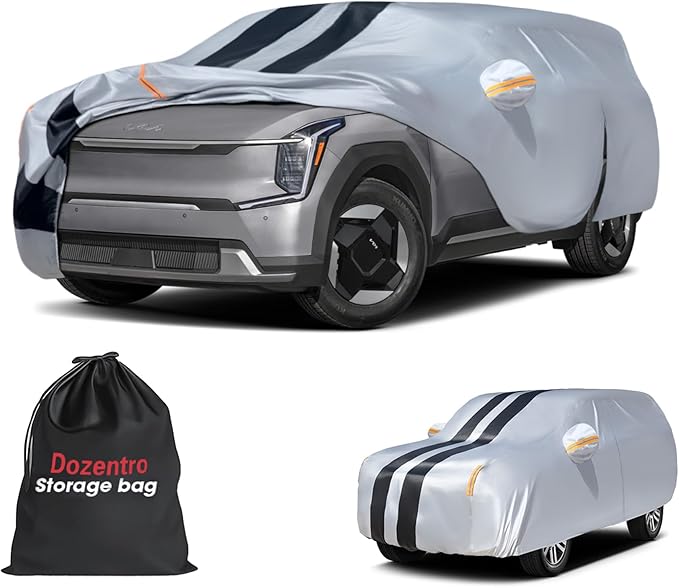 Multi-Layer Car Cover Custom Fit for Kia EV9 (EV)(2023-2026), 100% Waterproof All Weather for Automobiles, Gift with Towel, Heavy Duty Car Covers for Rain Sun UV Protection with Door Zipper
