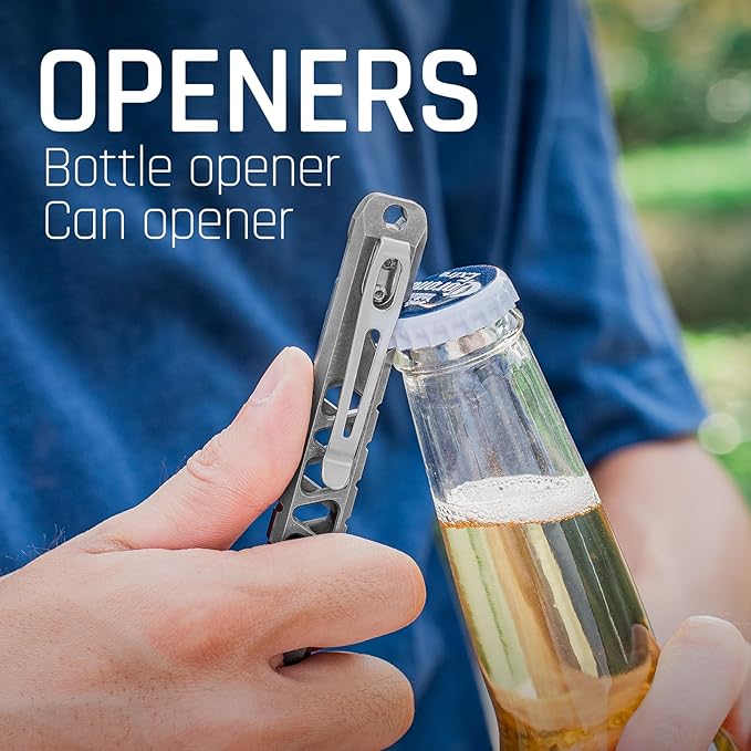 TISUR Titanium EDC Pry Bar, Keychain Pry Bar Multitool With Bottle Opener, Pocket Small Crowbar for Men Outdoor