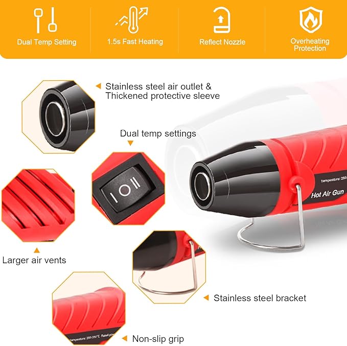 LDK Heat Gun for Crafting, Mini Dual Temp Hot Air Gun Tool with Reflector Nozzle for Epoxy Resin, Shrink Wrapping, Vinyl Wrap, Embossing, Electronics, Candle Making, Phone Repair & DIY