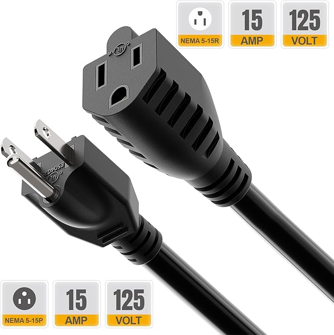 Inline On/Off Switch Extension Cord, Plugrand 3-Prong Household Switchable Power Cords, Heavy Duty 15A 125V, Double Break Switch Extension Cable, 40CM Cord