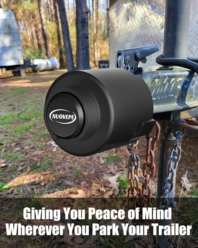 Trailer Lock Fits 2 Inch Couplers, Secures Safety Chains Anti-Theft Ball Hitch Lock, Pry-Resistant & Heavy-Duty Trailer Hitch Locks for RV | Boat | ATV | Utility Trailer (Black)