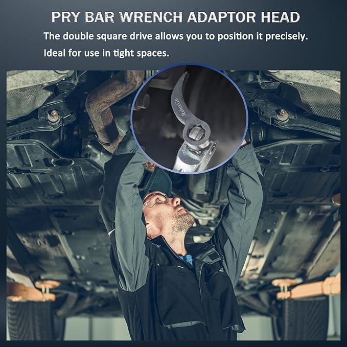 Pry Bar Wrench Adaptor Head, Ratchet Pry Bar Attachment 1/2" D 8pt (Square) Profile, Crowbar Adapter Head Tool, Adjustable Angle Head Pry Bar Fits1/2 Ratchet for Tight Spaces