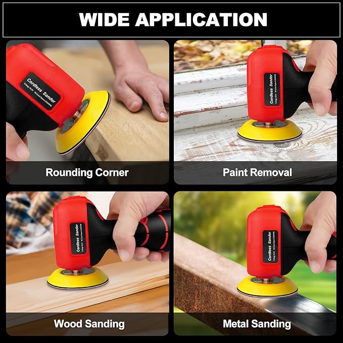 Cordless Sander, 3" Palm Sander with 2Pcs 16.8V 3.0Ah Batteries, 3500RPM Mini Polisher, 30 Accessories Sanders Tool for Sanding/Polishing/Waxing/Cleaning