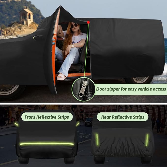 Car Cover for 2021-2025 Bronco 4 Door, 6 Layers Waterproof Sun Rain UV Dust Snow Protection Outdoor Bronco Full Car Cover with Cotton Lining and Zipper Door-Black