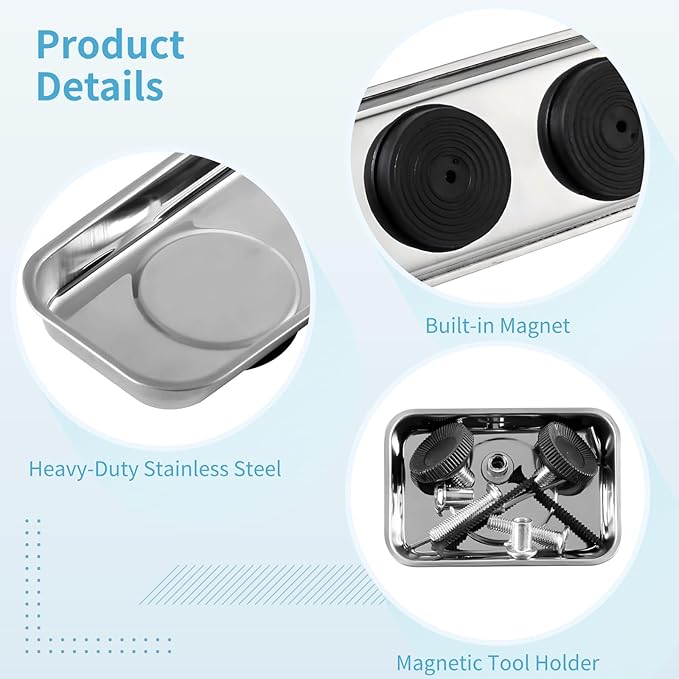 3 Pcs Magnetic Parts Tray, Magnetic Tool Tray, Stainless Steel Magnetic Tray Holder for Screws, Parts, and Drill Bits, Magnetic Base
