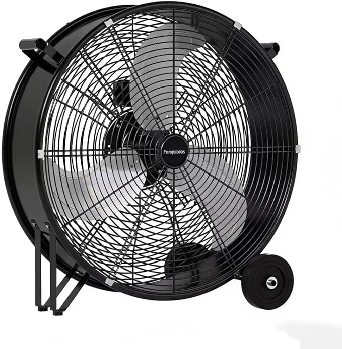 30 inch Industrial Drum Fan, 14000 CFM High-Velocity Heavy Duty Floor Fan with 3 Speeds & 5-Inch Wheels for Warehouse, Workshop, Factory & Garage – UL Listed
