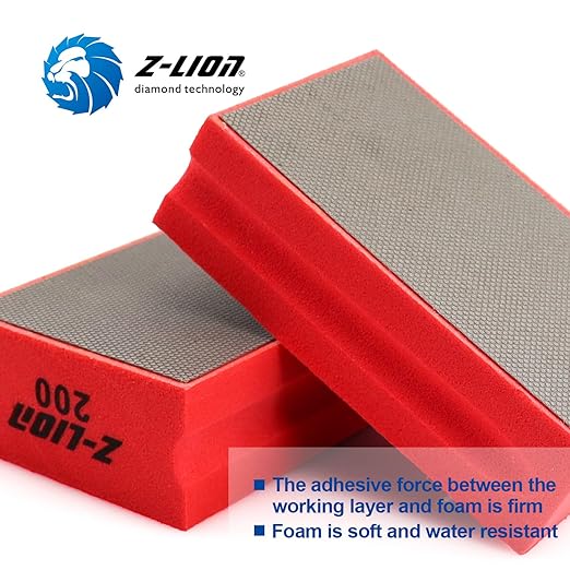Z-Lion Diamond Hand Polishing Pads Electroplated Sanding Block Wet/Dry for Glass Stone Marble Concrete Tile Porcelain Grit 200