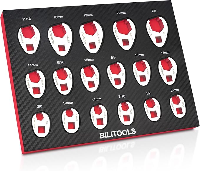 BILITOOLS Crows Foot Wrench Set, 3/8" Drive Crowfoot Flare Nut Cr-V Metric 10-22mm & SAE 3/8"-7/8" | 17 Piece