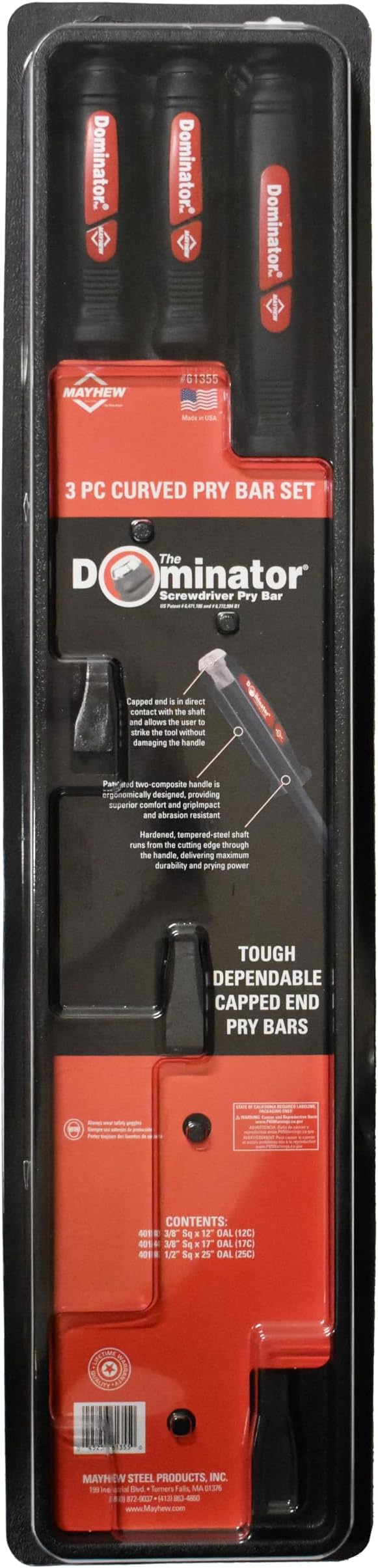 Mayhew Tools Mayhew 61355 Dominator Screwdriver Pry Bar Set, Curved, 3-Piece