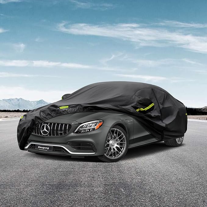 Kaugung 7 Layers Car Cover Custom Fit Benz C Class C300 C250 from 2004 to 2025, Outdoor Waterproof All Weather Sun Rain Dust Snow Protection with Zipper Door.