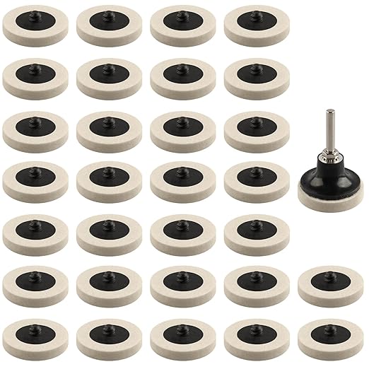 Rocaris 30 Pcs 2 Inch Compressed Wool Fabric Disc Polishing Buffing Pads Wheels Disc Pad Holder with 1/4" Shank Perfect for Cleaning Polishing Sanding Projects