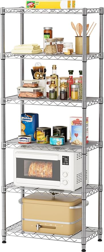 Golpart 5 tire Shelves Storage Wire Shelving Unit Metal Shelf Adjustable Organizers Storage Shelving with Wheels for Bathroom Laundry Room Kitchen Pantry12”D x 22”W x 69”H Silver
