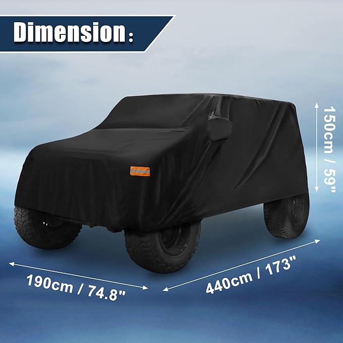 X AUTOHAUX SUV Car Cover Fit for Jeep Wrangler JK JL 2 Door 2007-2021 Outdoor Waterproof Sun Rain Dust Wind Snow Protection 210D Oxford Black