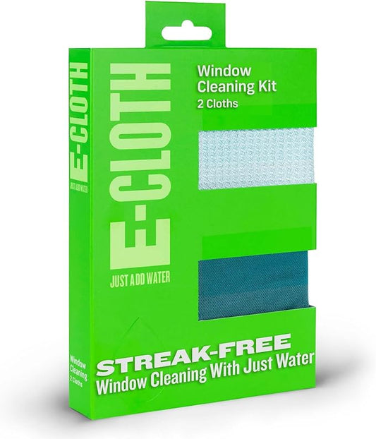 E-Cloth Microfiber Cleaning Cloth Glass Kit - Microfiber Towel Window Cleaning Kit - Microfiber Towels for Cars, Windows, Mirrors, & More - Winter Green