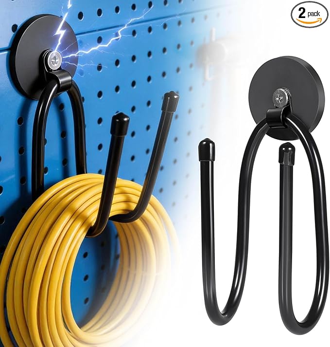 Magnetic Hooks, Adjustable Heavy Duty Magnetic Hook, Utility Magnetic Extension Cord Organizer for Power Drill,Garden Tools, Hose,Pegboard,Garage, Workshop (2PCS 20 Pounds)