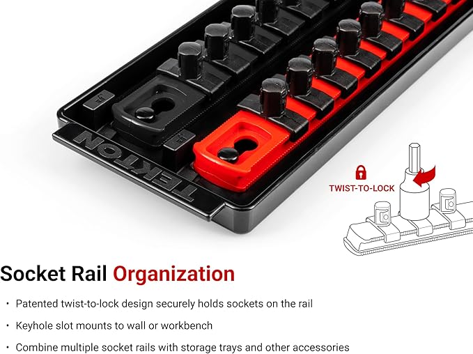 TEKTON 3/8 in Drive Hex Bit Socket Set with Rails and Tray, 19-Piece (1/8-3/8 in., 3-10 mm) | SHB91202