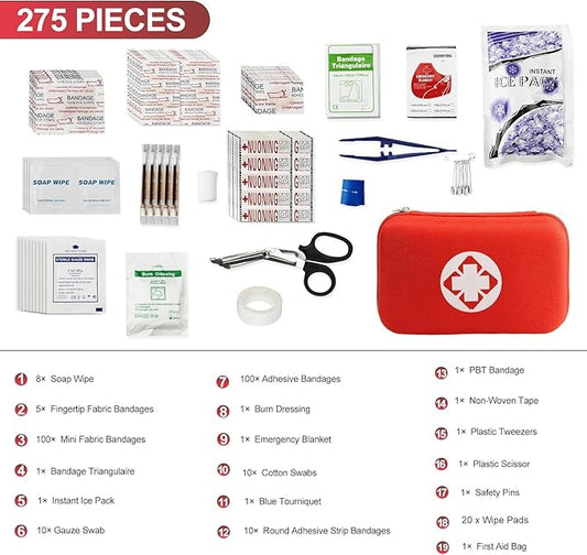 First Aid Kit for Home Hiking Camping Outdoor Sport, 275 Pieces Survival Supplies Emergency Kit, Mini Gear Bag with Basic First-aid Essentials for Emergency Cases angel wish