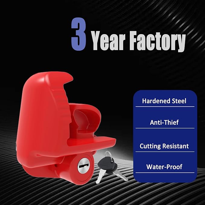 Heavy Duty Trailer Hitch Lock with Keys – Universal Coupler Lock Fits 1-7/8", 2", 2-5/16" Ball Hitches, Adjustable Steel Tongue Lock for Boat, RV, Camper & Truck, Anti-Theft Security, Red