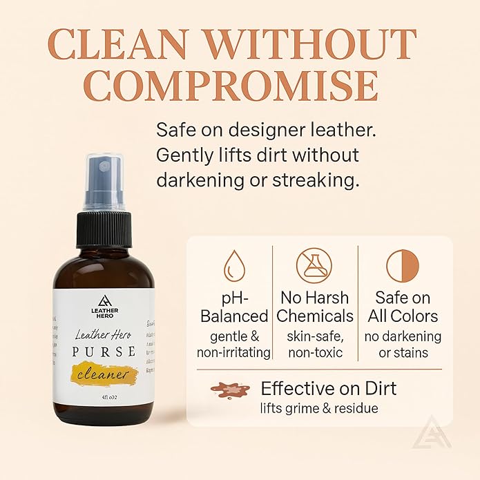 Leather Purse Cleaner & Conditioner Kit – 4pc Set with 4oz Cleaner, 4oz Conditioner, Microfiber Cloth & Applicator Sponge – Leather Bag & Handbag Care for Luxury Purses & Designer Bags