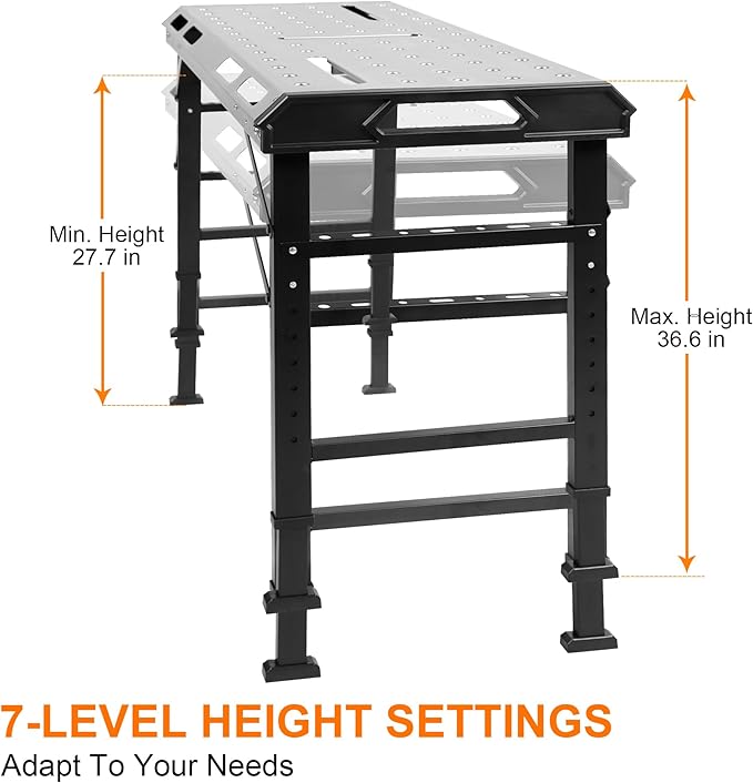 WORKESS Metal Welding Table Folding 1000 lbs Load Capacity Heavy Duty Steel Construction Workbench for Welding Adjustable 7 Level Height